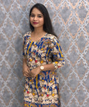 Blue Color Pichwai Cow Hand Block Print Pen Kalamkari Cotton Kurti / LSS232