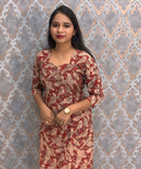 Maroon and Beige Color Hand Block Print Pen Kalamkari Cotton Kurti / LSS232