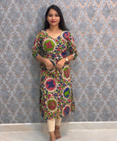 Green and Blue Color Hand Block Print Pen Kalamkari Cotton Kurti / LSS232