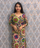 Green and Blue Color Hand Block Print Pen Kalamkari Cotton Kurti / LSS232