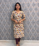 Beige and Multicolor Hand Block Print Pen Kalamkari Cotton Kurti / LSS232