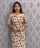 Beige and Multicolor Hand Block Print Pen Kalamkari Cotton Kurti / LSS232