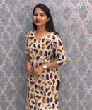 Beige and Multicolor Hand Block Print Pen Kalamkari Cotton Kurti / LSS232