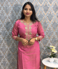Pink Embroidered Shimmer Silk Blend Organza Dupatta 3 Piece Salwar Set / ESS351