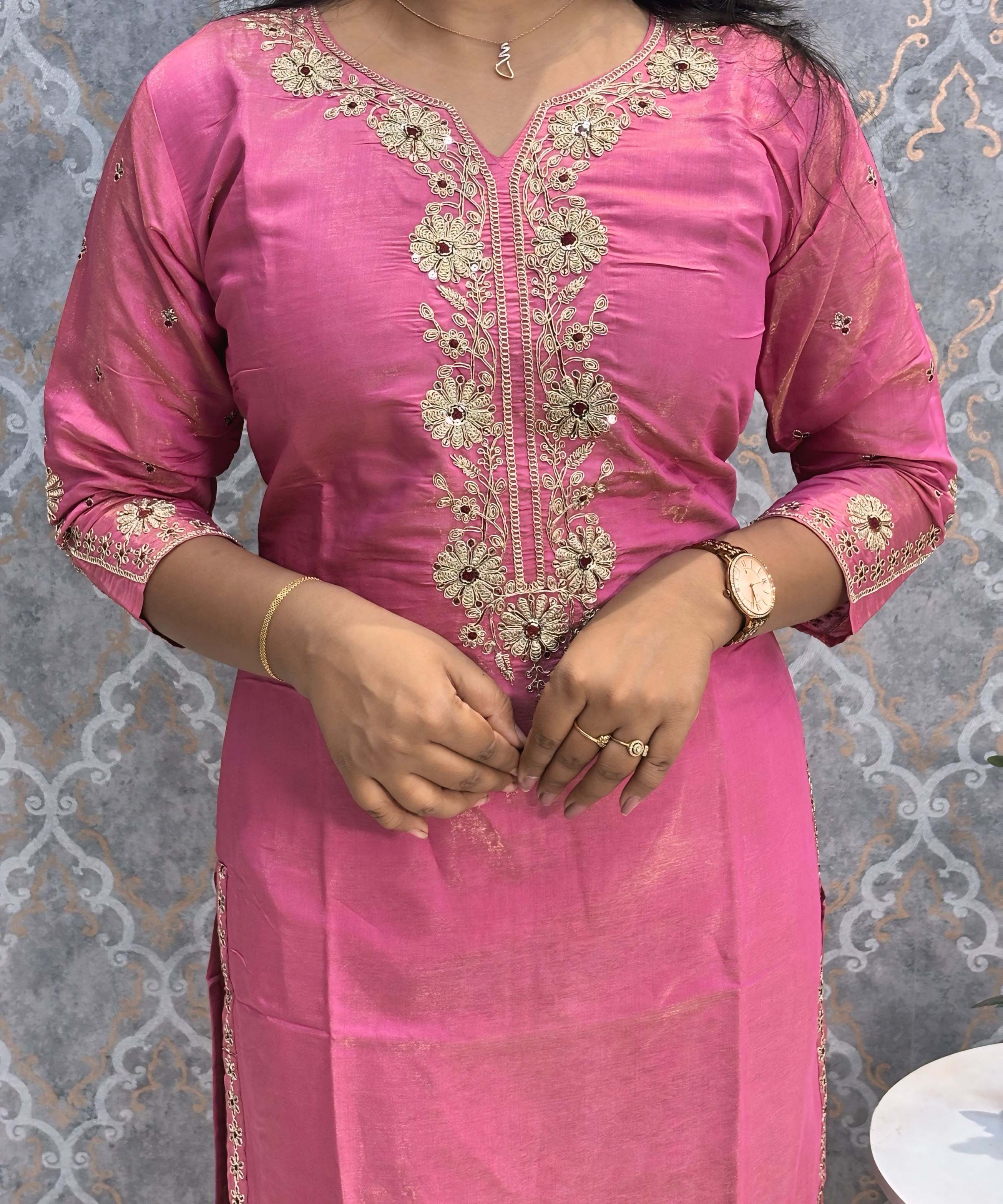 Pink Embroidered Shimmer Silk Blend Organza Dupatta 3 Piece Salwar Set / ESS351