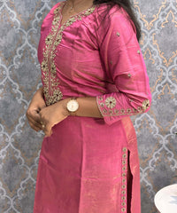 Pink Embroidered Shimmer Silk Blend Organza Dupatta 3 Piece Salwar Set / ESS351