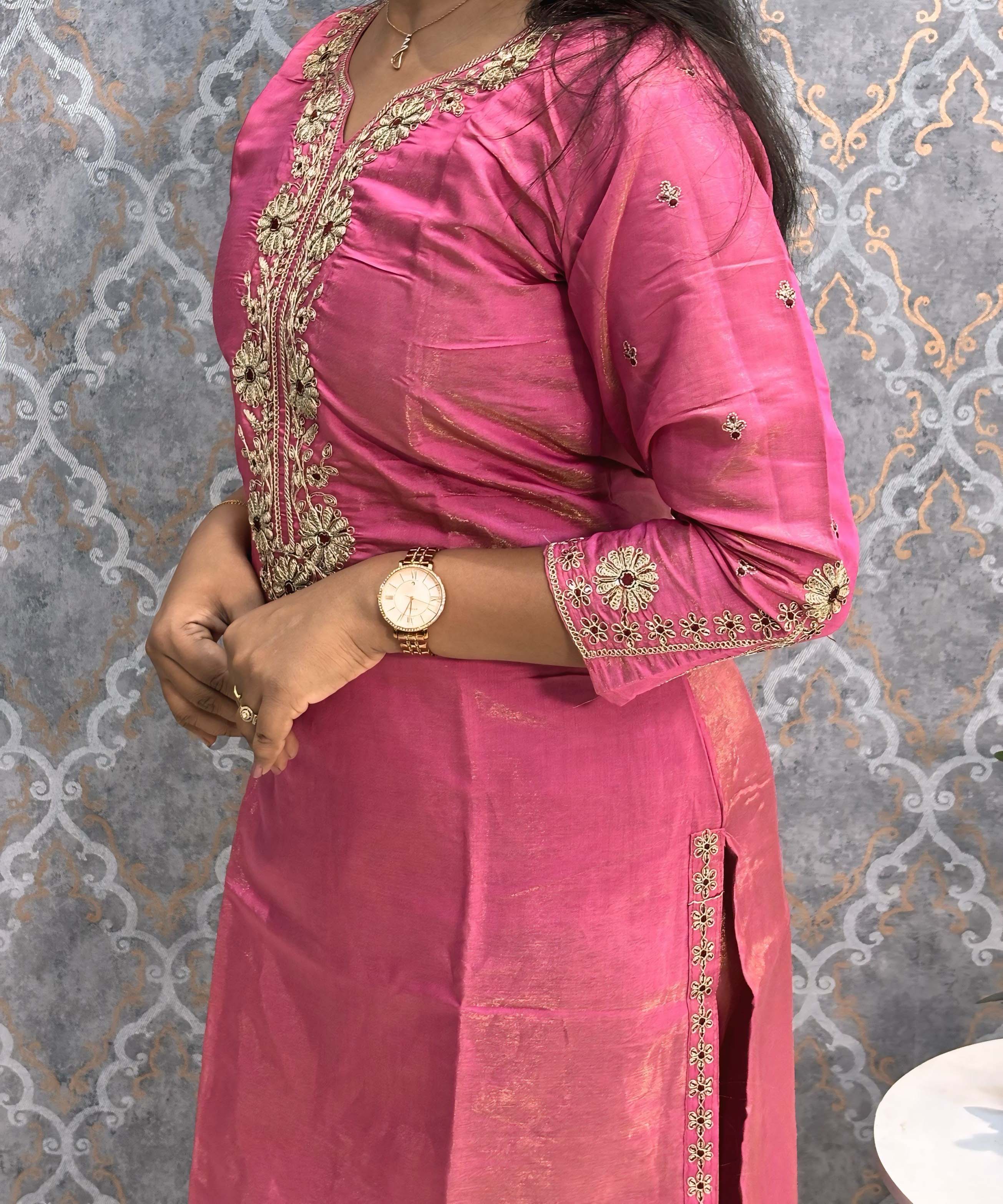 Pink Embroidered Shimmer Silk Blend Organza Dupatta 3 Piece Salwar Set / ESS351