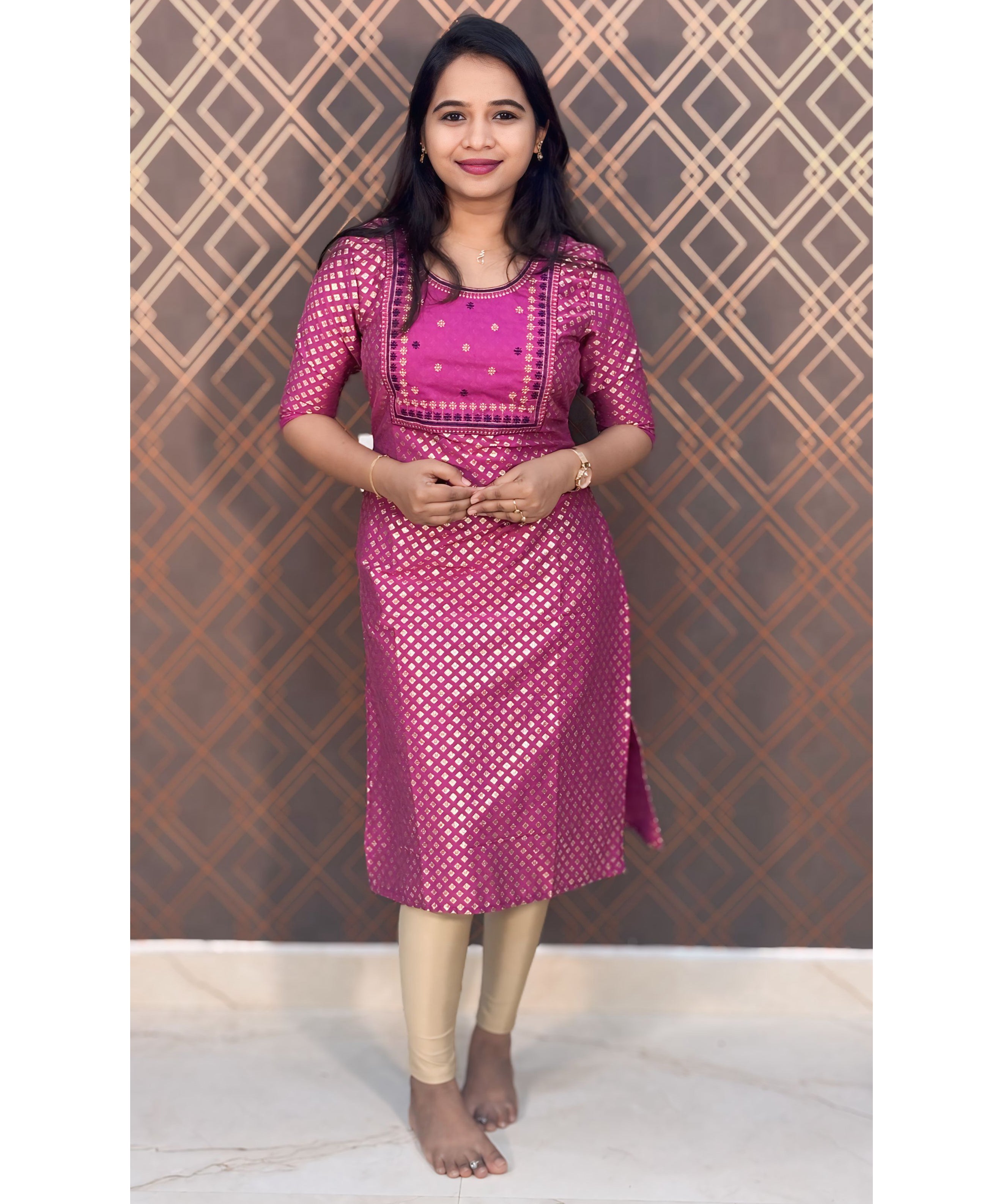 Pink Silk Cotton Straight Cut with Pocket Kurti / LSS112