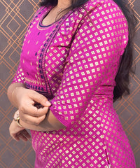 Pink Silk Cotton Straight Cut with Pocket Kurti / LSS112