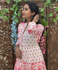 Pink and Half White Premium Cotton Anarkali Kurti / ESS336
