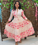 Pink and Half White Premium Cotton Anarkali Kurti / ESS336
