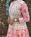 Pink and Half White Premium Cotton Anarkali Kurti / ESS336