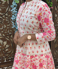 Pink and Half White Premium Cotton Anarkali Kurti / ESS336