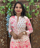 Pink and Half White Premium Cotton Anarkali Kurti / ESS336