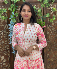 Pink and Half White Premium Cotton Anarkali Kurti / ESS336