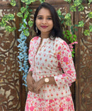 Pink and Half White Premium Cotton Anarkali Kurti / ESS336