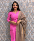 Pink and Warm Taupe Premium Handloom Cotton 3 Piece Salwar Set / HL005
