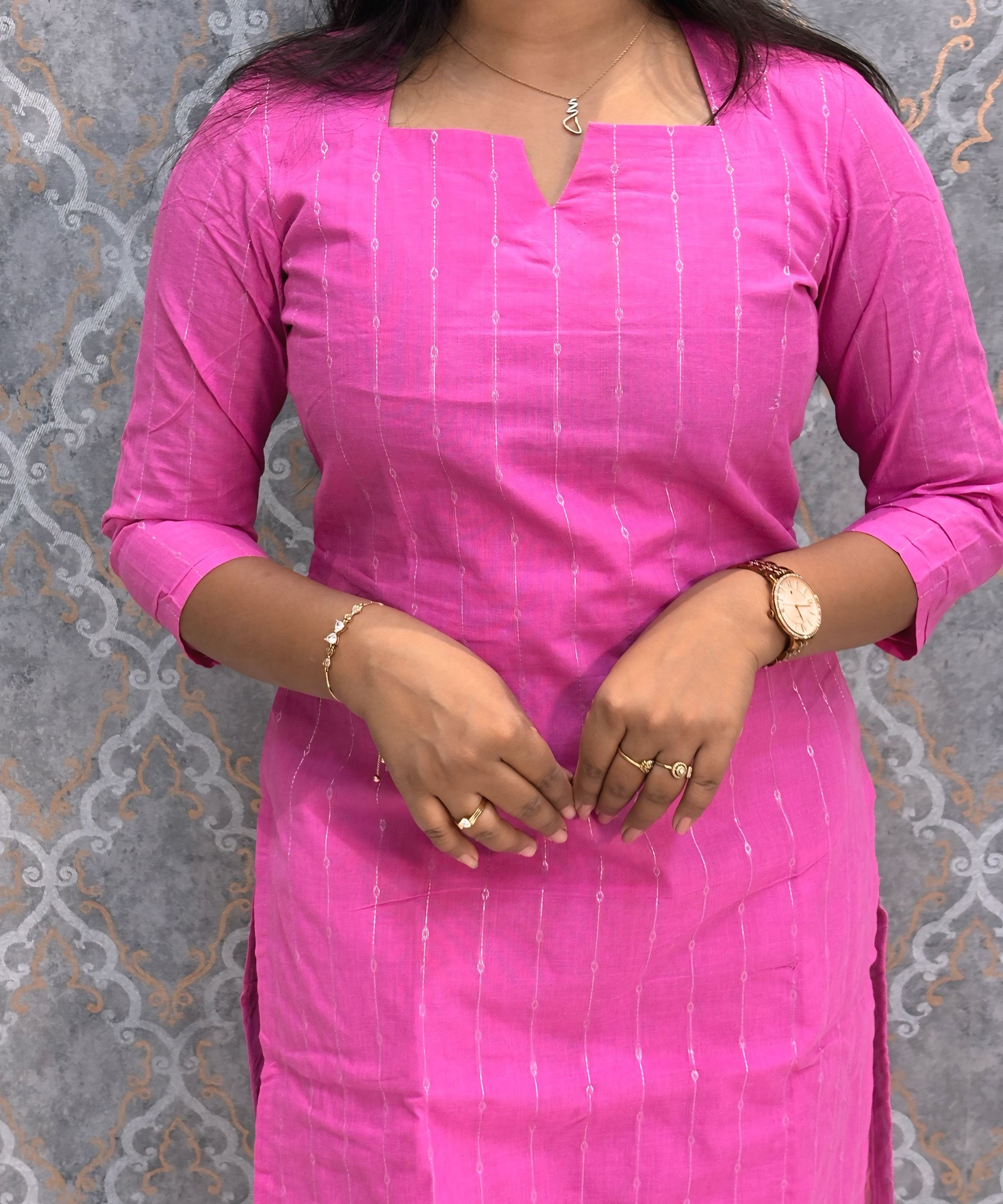 Pink and Warm Taupe Premium Handloom Cotton 3 Piece Salwar Set / HL005