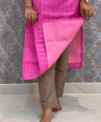 Pink and Warm Taupe Premium Handloom Cotton 3 Piece Salwar Set / HL005