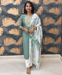 Lite Green and White Color Premium 3 Piece Salwar Set / ESS333