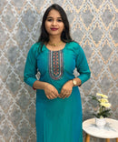 Rama Green and Pink Color Premium 3 Piece Salwar Set with Printed Organza Dupatta / ESS359