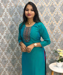 Rama Green and Pink Color Premium 3 Piece Salwar Set with Printed Organza Dupatta / ESS359