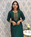 Dark Green and Yellow Color Premium 3 Piece Salwar Set with Printed Organza Dupatta / ESS359