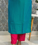 Rama Green and Pink Color Premium 3 Piece Salwar Set with Printed Organza Dupatta / ESS359