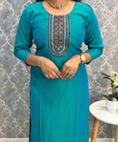 Rama Green and Pink Color Premium 3 Piece Salwar Set with Printed Organza Dupatta / ESS359