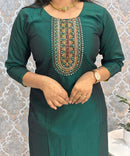 Dark Green and Yellow Color Premium 3 Piece Salwar Set with Printed Organza Dupatta / ESS359