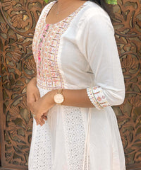 Pink and White Premium Anarkali Kurti / ESS338
