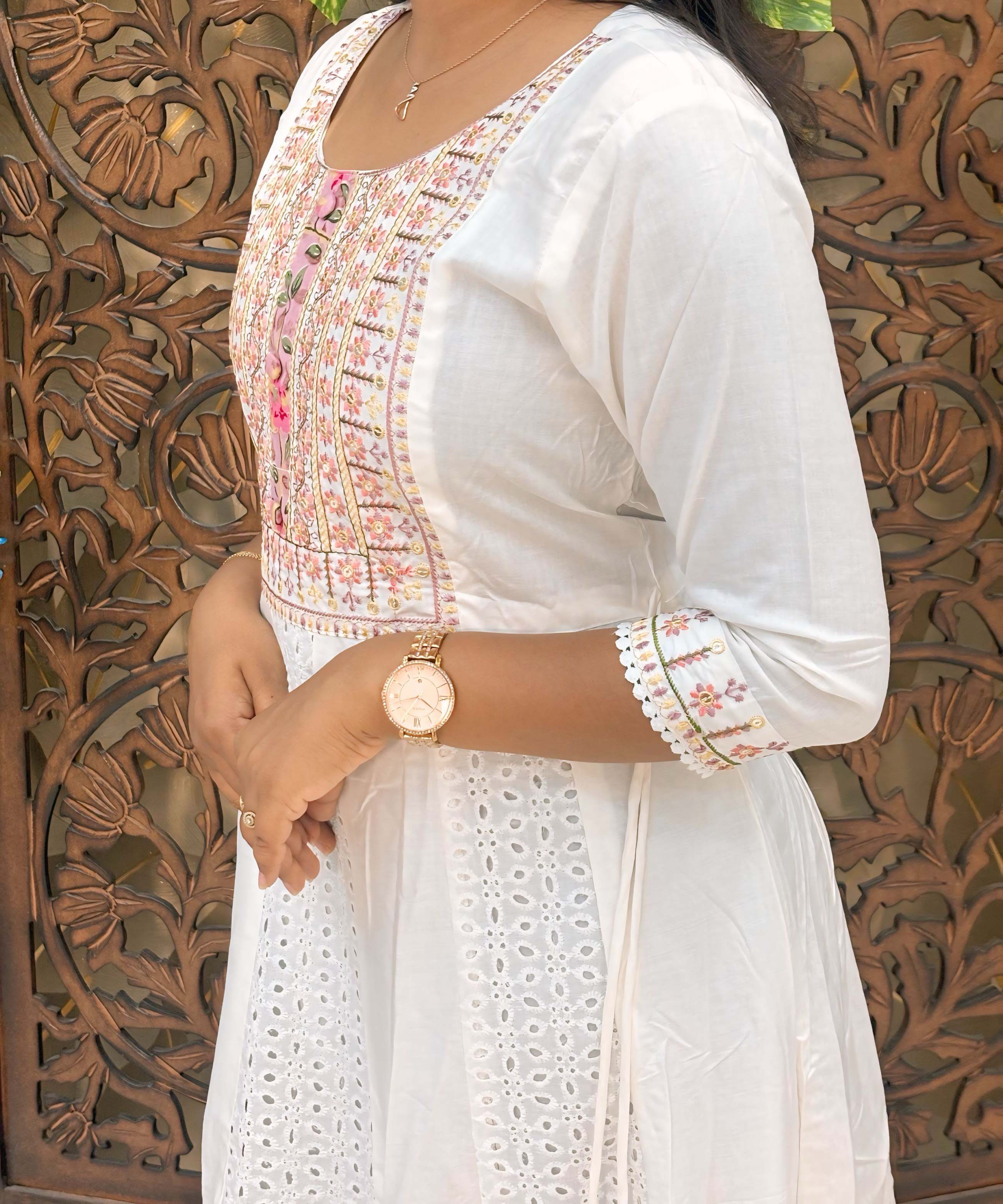 Pink and White Premium Anarkali Kurti / ESS338