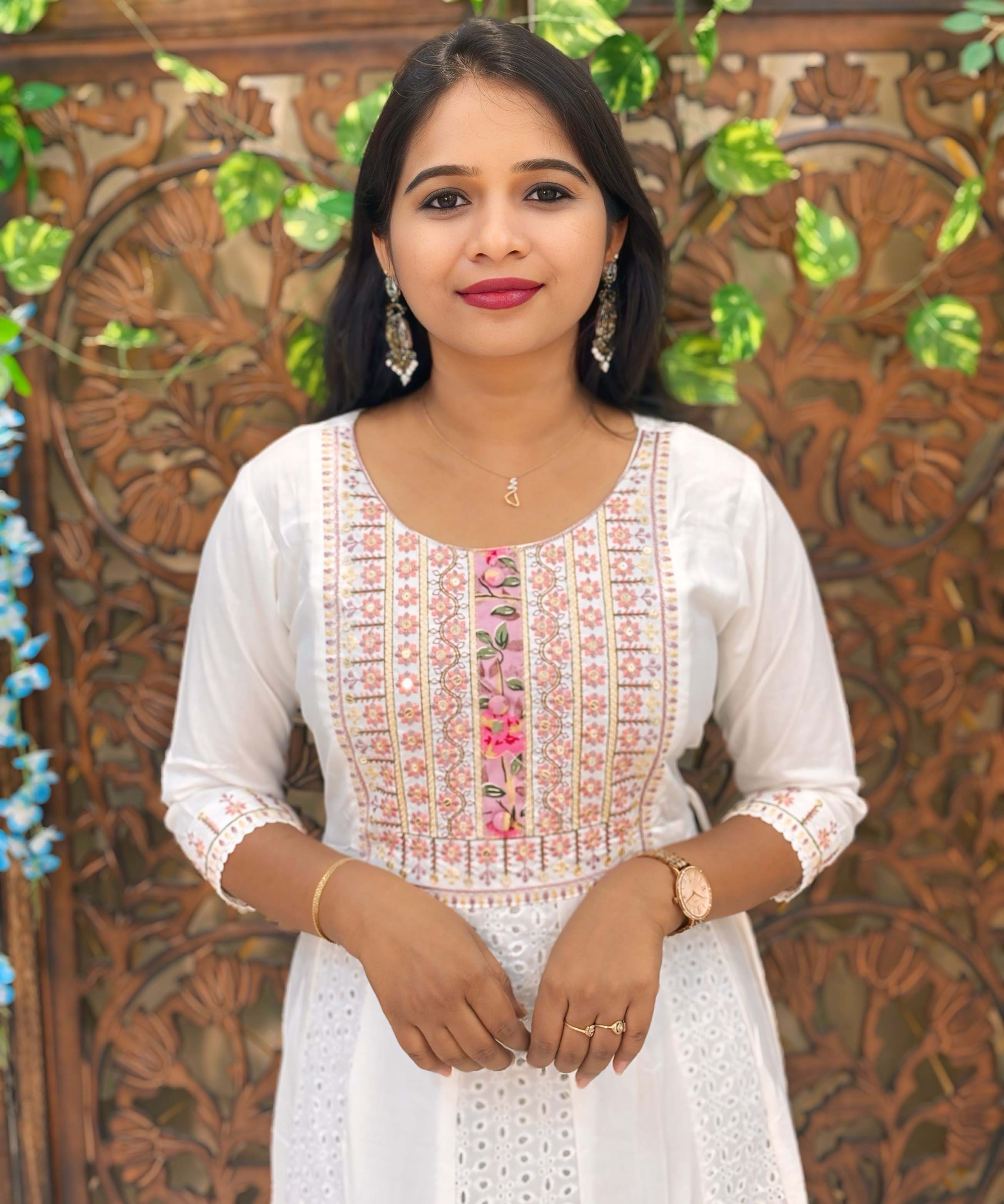 Pink and White Premium Anarkali Kurti / ESS338