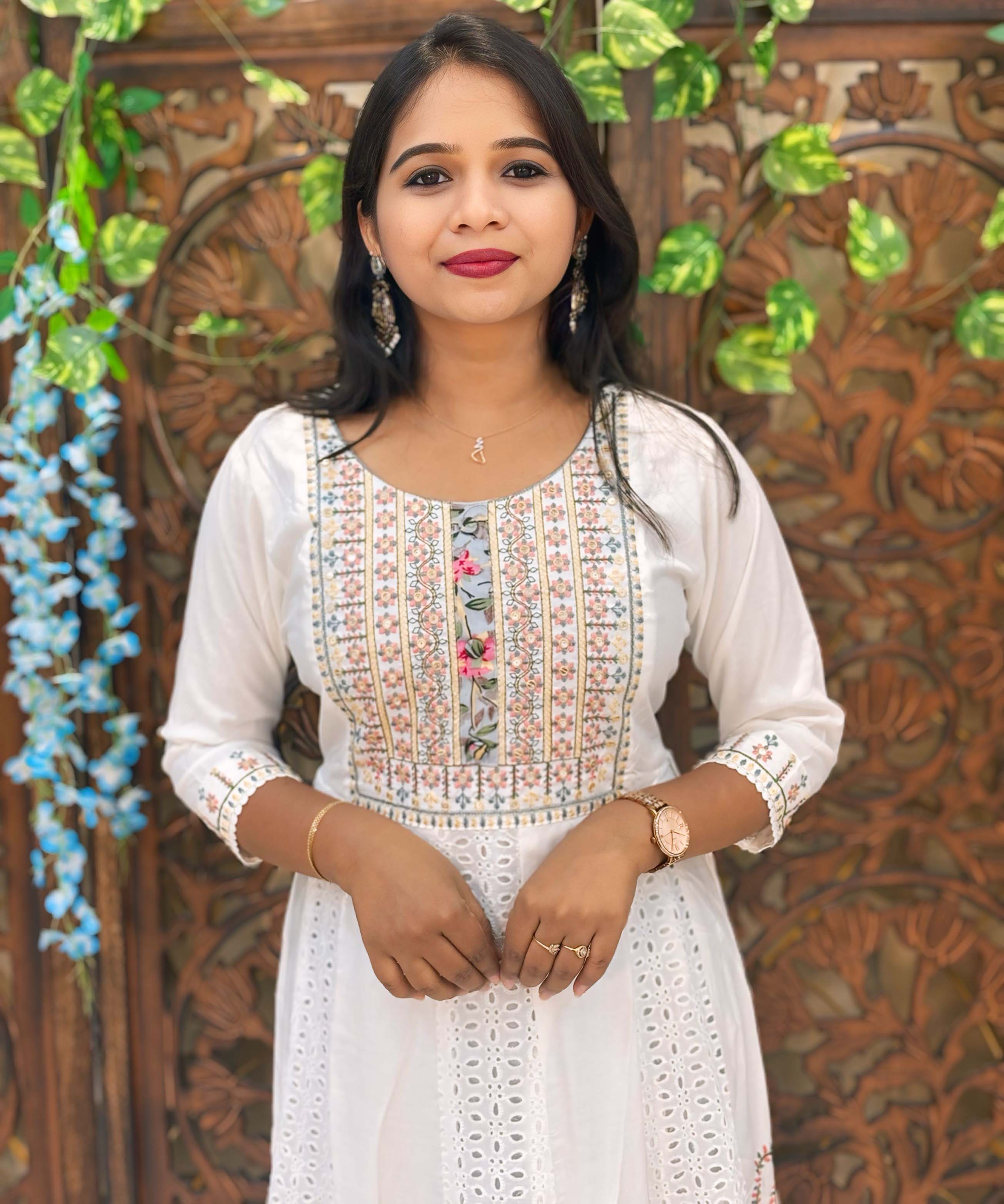 Green and White Premium Anarkali Kurti / ESS338