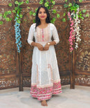 Pink and White Premium Anarkali Kurti / ESS338