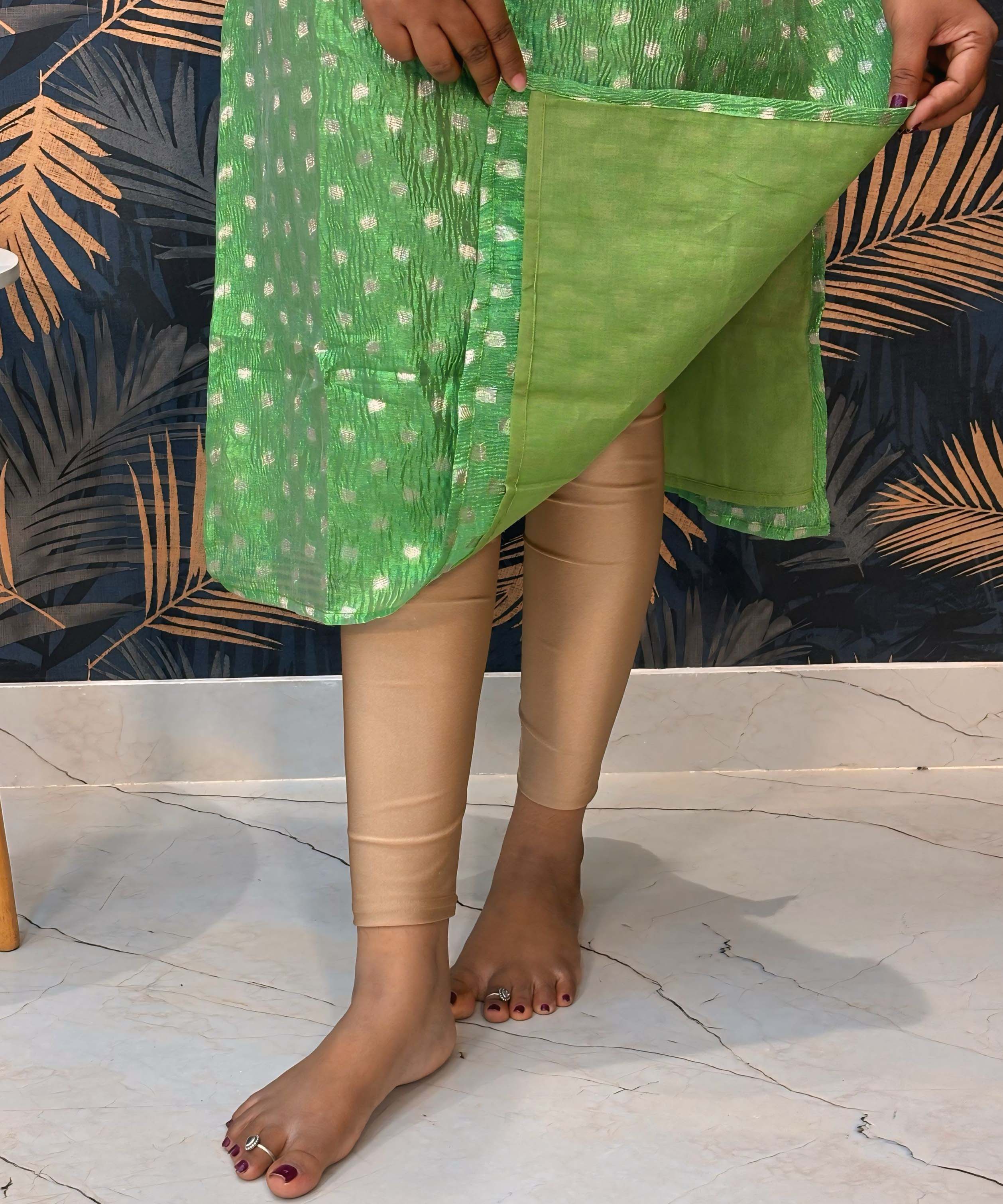 Green Color Premium Banarasi Crushed Tissue Kurti with Lining / LSS183