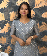 Gray Color Premium Banarasi Crushed Tissue Kurti with Lining / LSS183