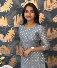 Gray Color Premium Banarasi Crushed Tissue Kurti with Lining / LSS183