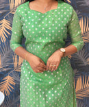Green Color Premium Banarasi Crushed Tissue Kurti with Lining / LSS183