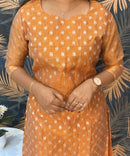 Rust Orange Color Premium Banarasi Crushed Tissue Kurti with Lining / LSS183