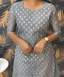 Gray Color Premium Banarasi Crushed Tissue Kurti with Lining / LSS183