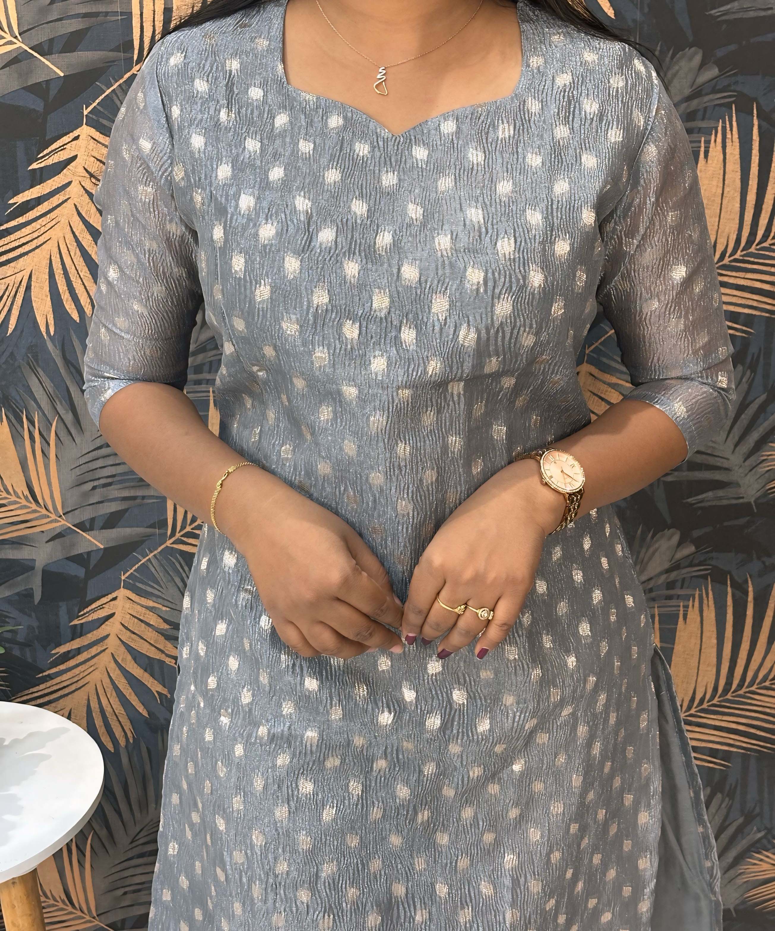Gray Color Premium Banarasi Crushed Tissue Kurti with Lining / LSS183