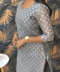 Gray Color Premium Banarasi Crushed Tissue Kurti with Lining / LSS183