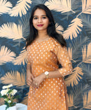 Rust Orange Color Premium Banarasi Crushed Tissue Kurti with Lining / LSS183