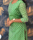 Green Color Premium Banarasi Crushed Tissue Kurti with Lining / LSS183