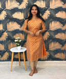 Rust Orange Color Premium Banarasi Crushed Tissue Kurti with Lining / LSS183