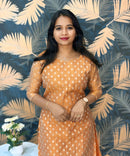 Rust Orange Color Premium Banarasi Crushed Tissue Kurti with Lining / LSS183