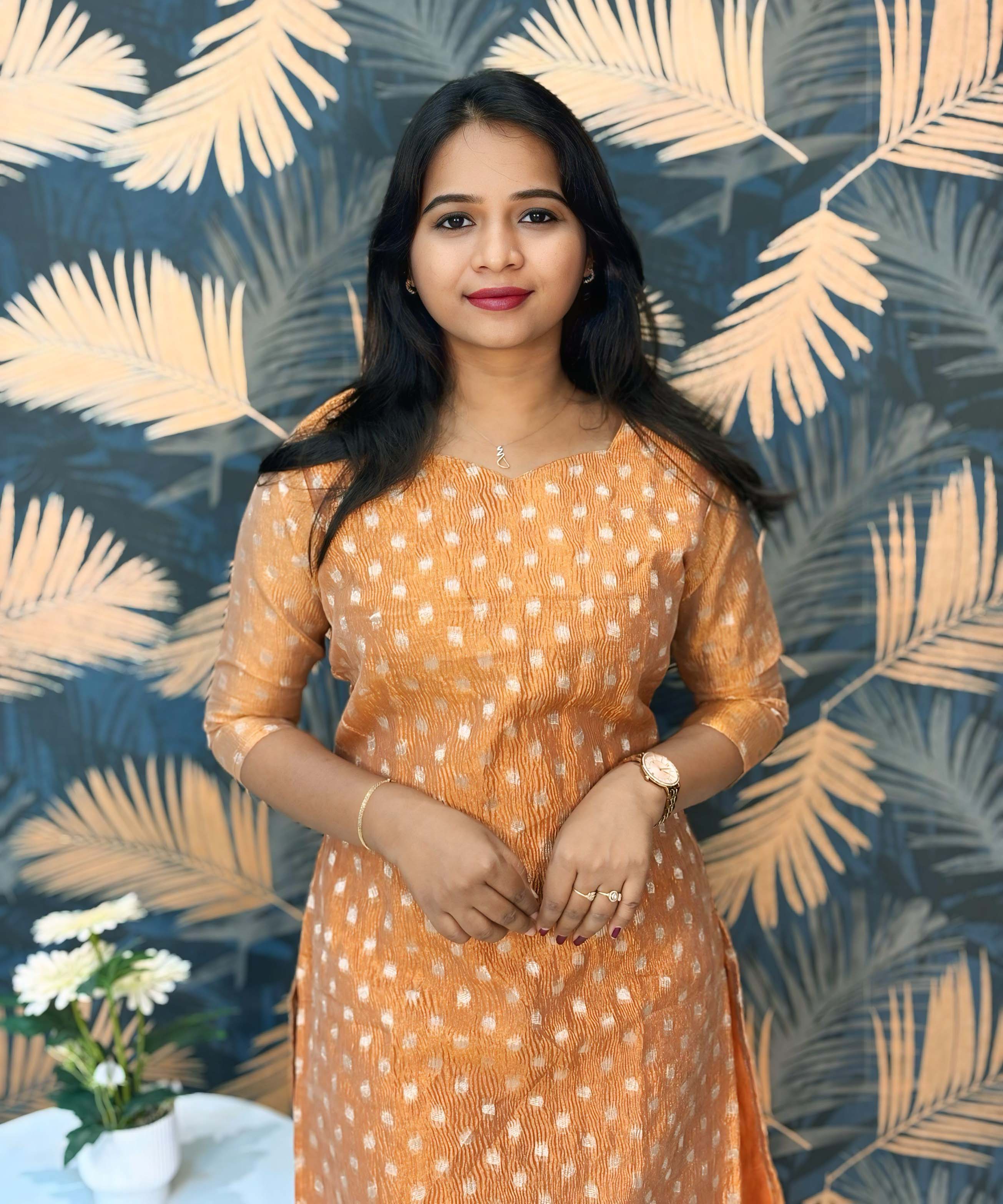 Rust Orange Color Premium Banarasi Crushed Tissue Kurti with Lining / LSS183