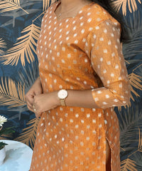 Rust Orange Color Premium Banarasi Crushed Tissue Kurti with Lining / LSS183