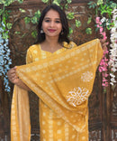 Yellow Color Premium Batik Printed Mul Cotton Kurti and Dupatta / LSS182